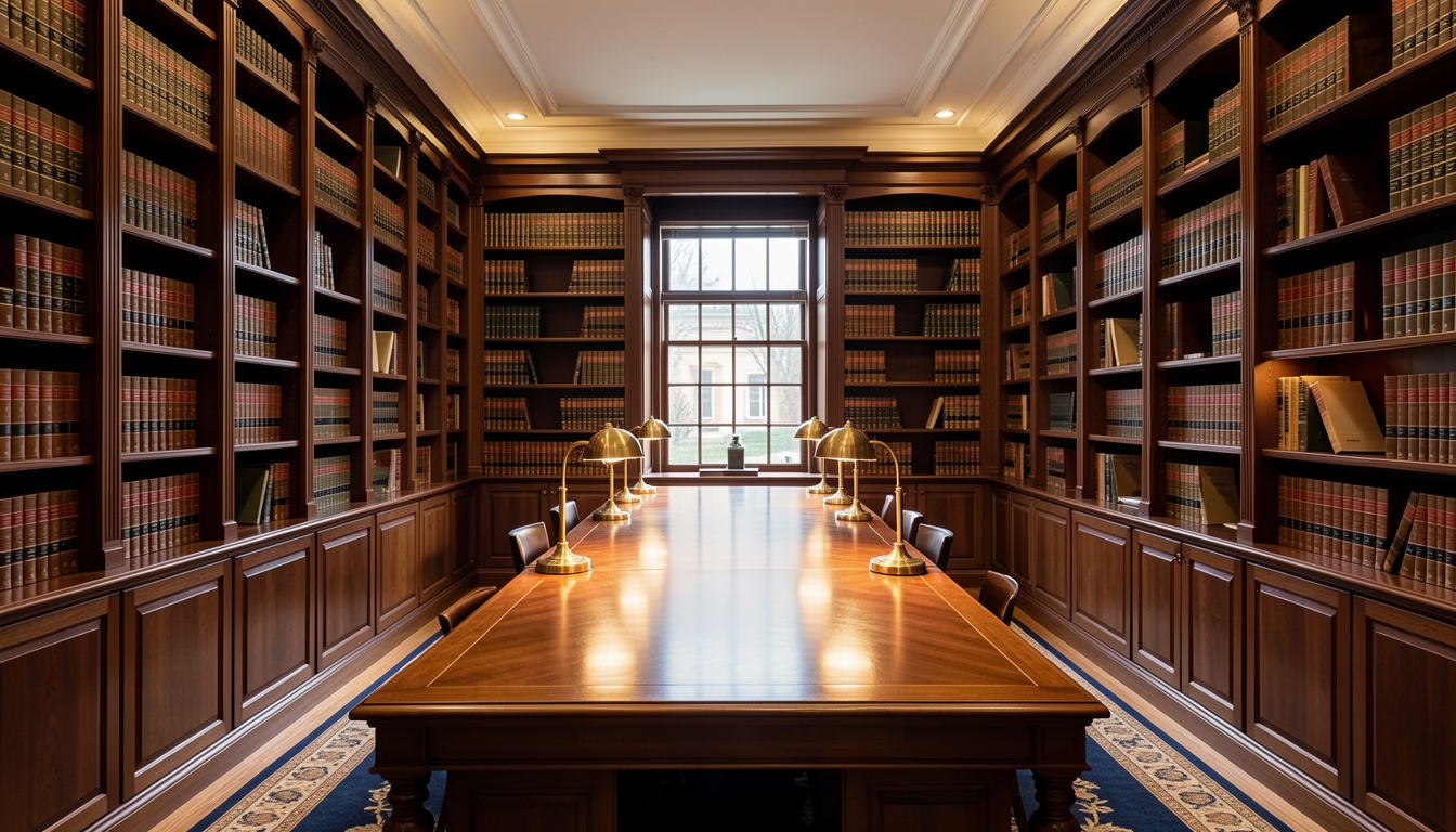Law library with legal texts and reference volumes